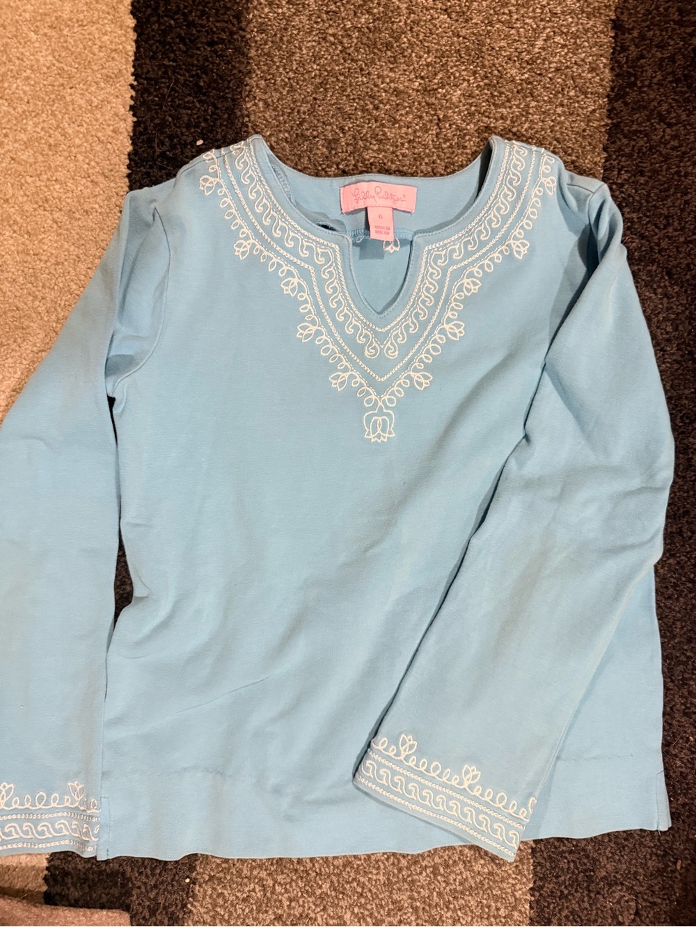 Lilly Pulitzer Light Blue Long Sleeve Tee with White Embroidery